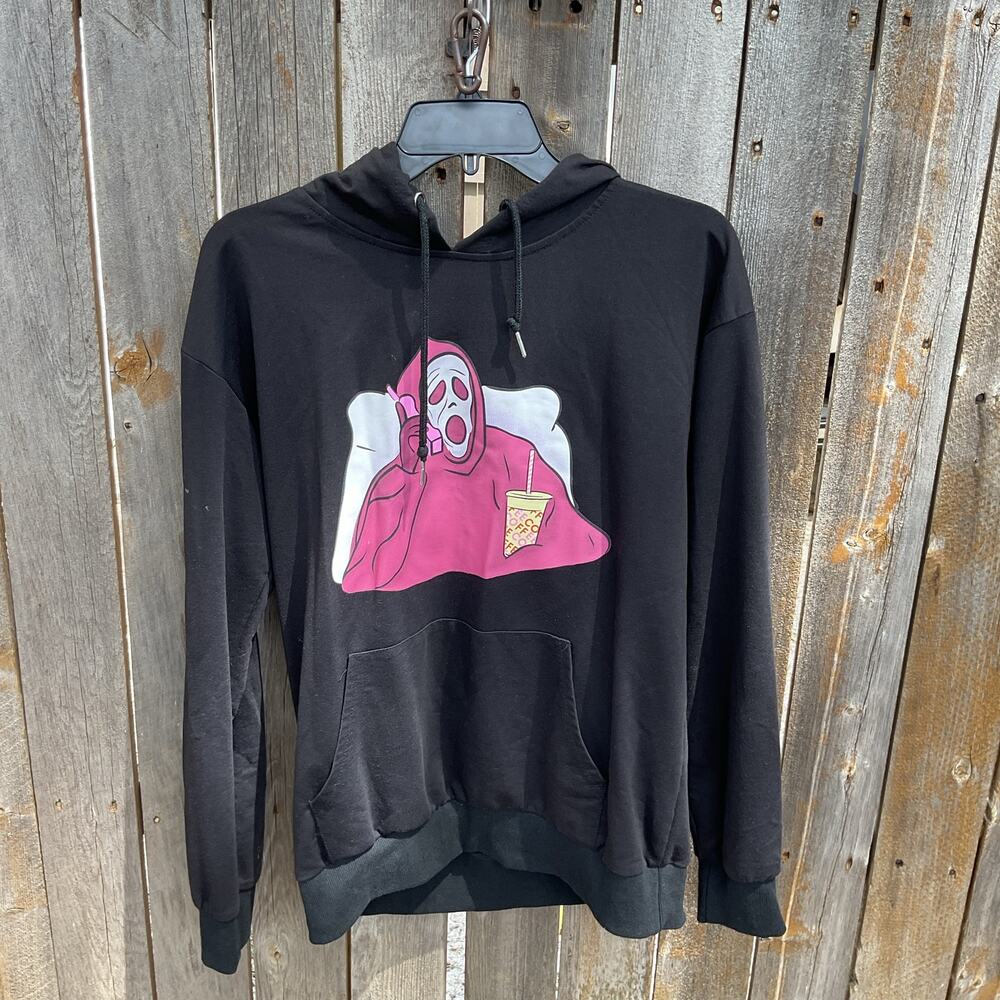 Romwe Pink Ghostface Scream Character Logo Hoodie  Sz Med